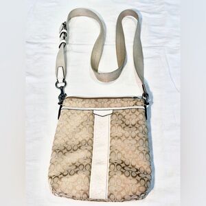 Coach Signature Tan and Cream Crossbody Bag
